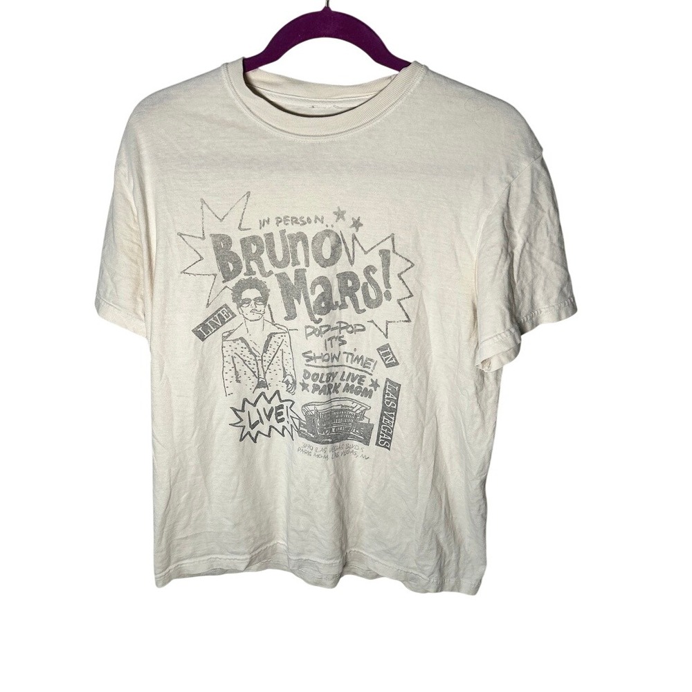 Bruno Mars Live in Las Vegas 2024 Concert Tee Cream Graphic Shirt Medium